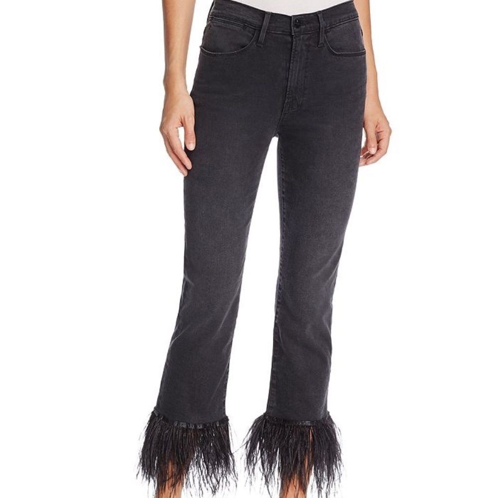 Frame Denim Le High Straight Black Feather Hem Jeans In Ludlow Sz 26